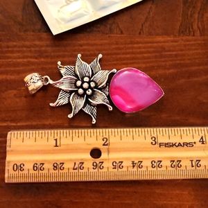 Pink solar agate flower pendant silver handmade